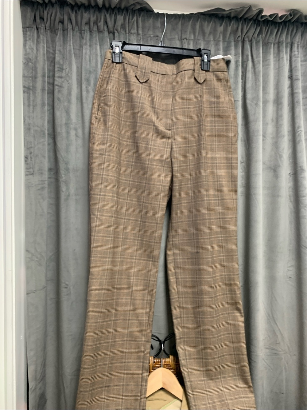 Sandro Brown Plaid Boot-Cut Trousers